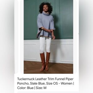 Tuckernuck leather trim funnel piper poncho in slate blue. One size.